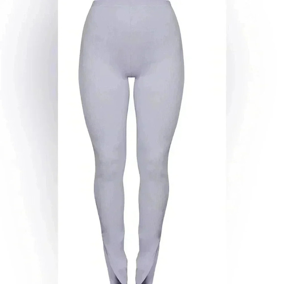 Grey Marl Textured Ribbed Split Hem Leggings - Picture 6 of 14